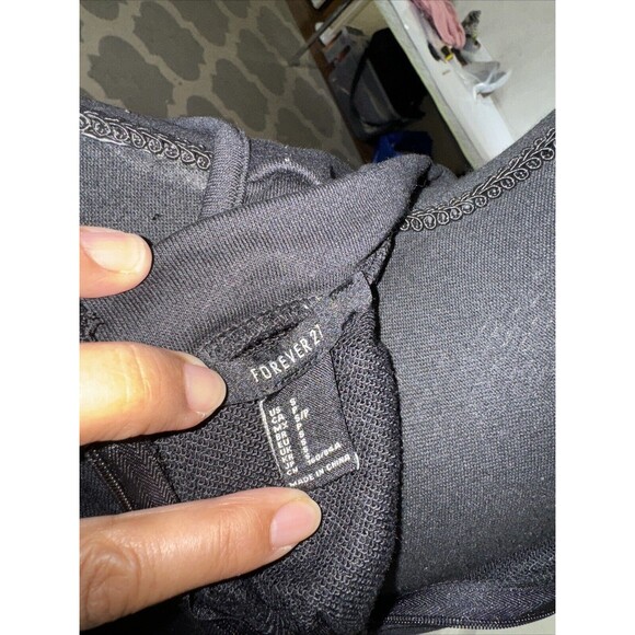 womens varsity y2k sweater black patches hip hop cold shoulder S - Picture 2 of 5